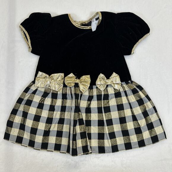 2) Vintage 90's 18m Green & 24m Black/Gold Velvet Holiday Dresses Bnfts Charity - Picture 2 of 11